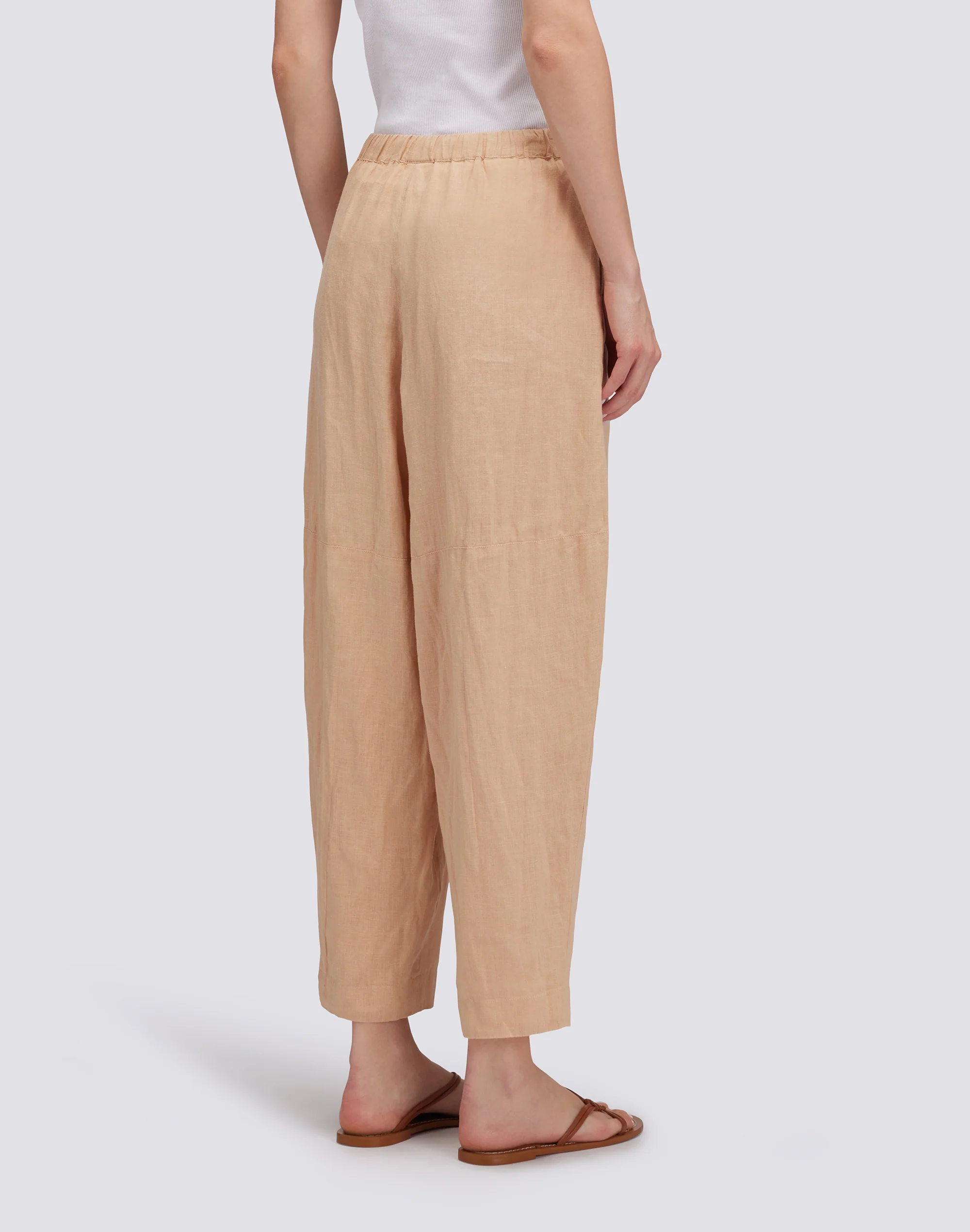 LINEN LONG TROUSERS WITH ADJUSTABLE ELASTICATED WAISTBAND - Image 3